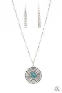 Targeted Tranquility - Blue Frame Flecked in Iridescent Shell-Like Accents Long Necklace