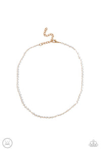 Mini MVP - Gold Chain White Crystal-Like Beads Choker Necklace