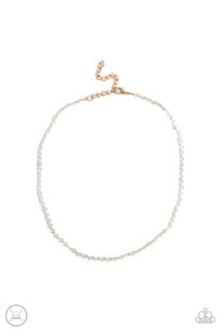 Mini MVP - Gold Chain White Crystal-Like Beads Choker Necklace