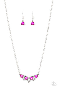 Pyramid Prowl - Pink Iridescent Triangular Gems Short Necklace