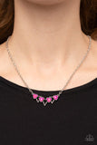 Pyramid Prowl - Pink Iridescent Triangular Gems Short Necklace