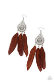 Pretty in Plumes - Blue - Brown Feathers Swing from Silver Frame Fishhook Earrings