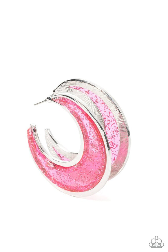 Charismatically Curvy - Pink Acrylic Half Moon Hoop Earrings