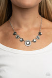 Extravagant Extravaganza - Silver Smoky Gems White Rhinestones Short Necklace