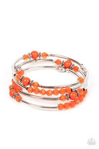 Whimsically Whirly - Orange Mismatched Crystal-Like and Acrylic Beads Coil Bracelet