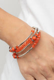 Whimsically Whirly - Orange Mismatched Crystal-Like and Acrylic Beads Coil Bracelet