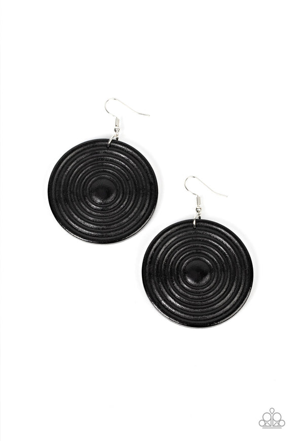 Caribbean Cymbal - Black Wooden Disc Fishhook Earrings