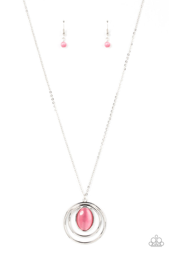 Epicenter Elegance - Pink Oval Cat's Eye Stone Long Necklace