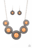 Detail Orientated - Orange Beads Silver Swirly Petal Motifs Short Necklace