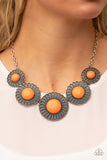 Detail Orientated - Orange Beads Silver Swirly Petal Motifs Short Necklace