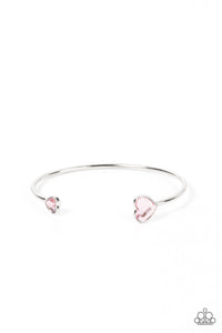 Unrequited Love - Pink Rhinestones Silver Hearts Cuff Bracelet