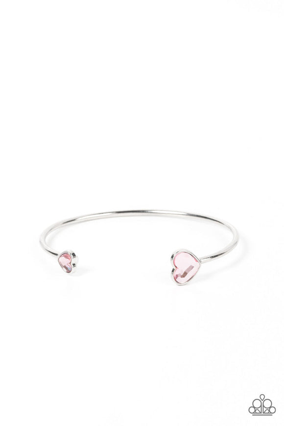 Unrequited Love - Pink Rhinestones Silver Hearts Cuff Bracelet