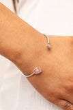 Unrequited Love - Pink Rhinestones Silver Hearts Cuff Bracelet