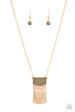 Plateau Pioneer - Green Olive Stone Gold Flared Bars Short Necklace