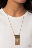 Plateau Pioneer - Green Olive Stone Gold Flared Bars Short Necklace