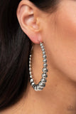 Show Off Your Curves - Silver Shiny Beads Oversized Hoop Earrings