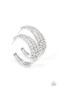 Cosmopolitan Cool - White Rhinestones Silver Hoop Earrings