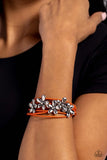 Here Comes the Bloom - Orange Leathery Cords Silver Flowers Magnetic Bracelet