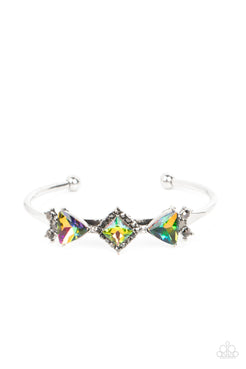 Strategic Sparkle - Multi Oil Spill Triangular Gems Cuff Bracelet