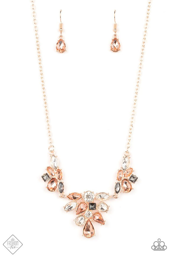 Completely Captivated - Rose Gold Fittings Multi Gems Short Necklace - Fashion Fix Necklace April 2022