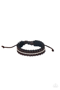 Pretty, Pretty Pleats - Brown Leather Pleats White Rhinestones Urban Pull Tie Bracelet