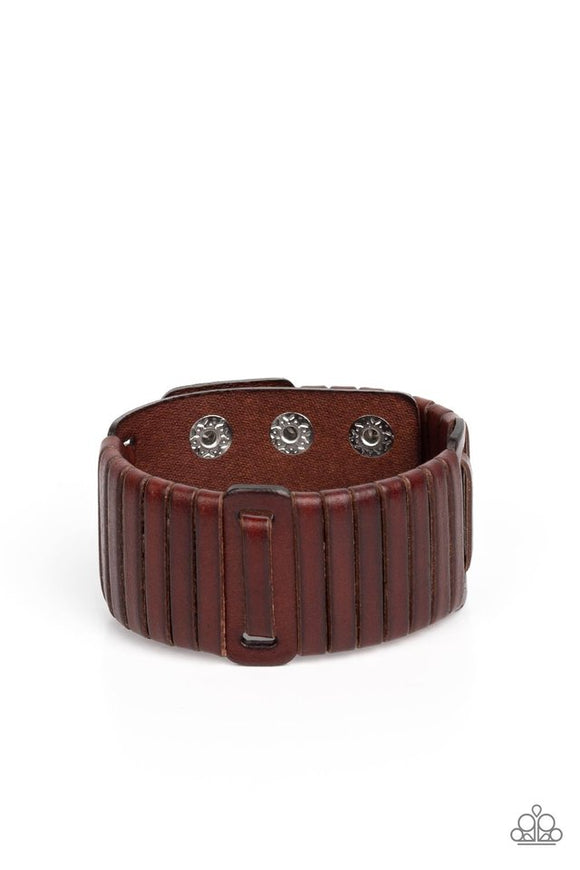 Leather Lumberyard - Brown - Black Leather Band Urban Snap Bracelet