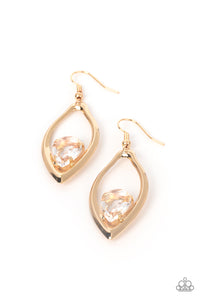 Beautifully Bejeweled - Gold Teardrop Gem Fishhook Earrings