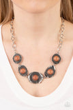 Homestead Harmony - Brown Stones Etched Feathery Texture Short Necklace