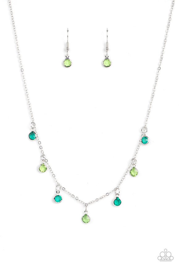 Carefree Charmer - Green Dainty Glassy Gems Short Necklace