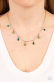 Carefree Charmer - Green Dainty Glassy Gems Short Necklace