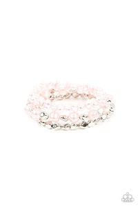 Shoreside Soiree - Pink Gossamer Pebble-Like Pearls Stretchy Bracelet