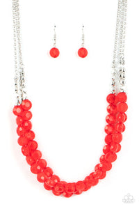 Pacific Picnic - Red Gem-Like beads Silver Beads Short Necklace