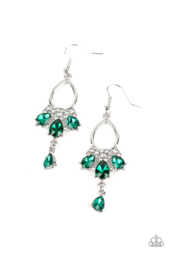 Coming in Clutch - Green - Red Teardrop Rhinestones Fishhook Earrings