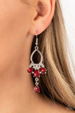 Coming in Clutch - Green - Red Teardrop Rhinestones Fishhook Earrings