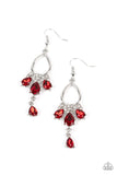 Coming in Clutch - Green - Red Teardrop Rhinestones Fishhook Earrings