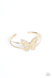 Butterfly Bella - White - Gold Rhinestones Airy Silver Butterfly Cuff Bracelet