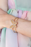 Butterfly Bella - White - Gold Rhinestones Airy Silver Butterfly Cuff Bracelet