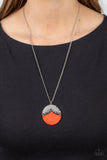 Seaside Sabbatical - Orange/Coral Shell-Like Frame Long Necklace