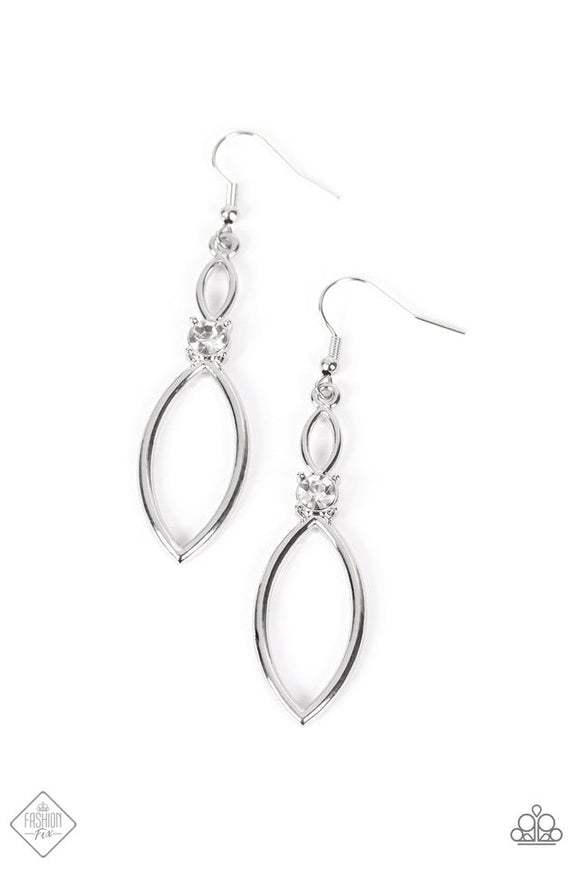 Plucked Petals - White Rhinestone Silver Frame Fishhook Earings Fashion Fix Earrings