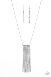 Stellar Crescendo - White Rhinestones Silver Tassels Long Necklace