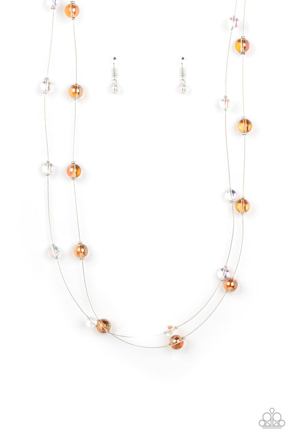 Interstellar Illusions - Multi/Orange Iridescent Beads Skinny wire Short Necklace