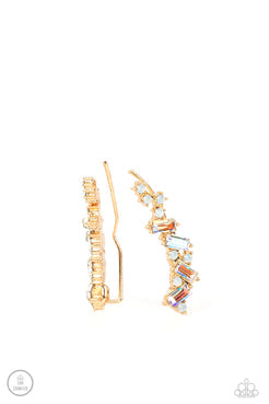 Stay Magical - Gold Iridescent Rhinestones Post Ear Crawler Earrings