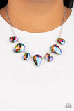 Otherworldly Opulence - Multi Iridescent Blue Teardrop Gems Short Necklace