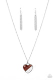 Nautical Romance - Brown Bead White Shell-Like Stone Heart Short Necklace