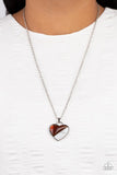 Nautical Romance - Brown Bead White Shell-Like Stone Heart Short Necklace