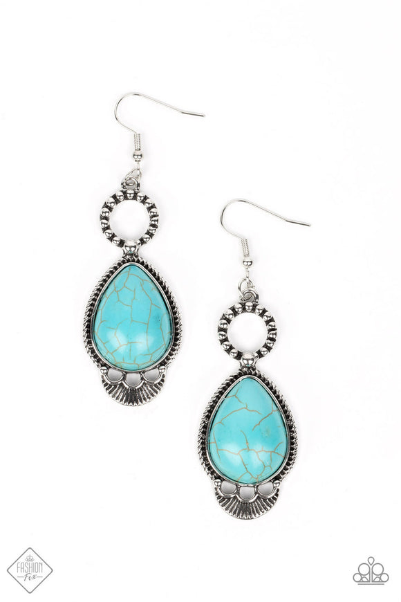 River Cruzin - Blue/Turquoise Stone Silver Teardrop Fishhook Earrings - FF Earings