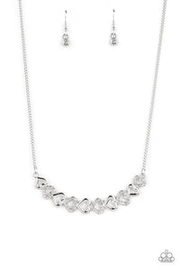 Sparkly Suitor - White Rhinestones Silver Heart-Shaped Silhouettes Short Necklace