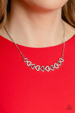 Sparkly Suitor - White Rhinestones Silver Heart-Shaped Silhouettes Short Necklace