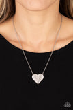 Spellbinding Sweetheart - White Rhinestones Filled Silver Heart Short Necklace