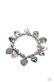 Charming Crush - Pink Gem Heart Charms Stretchy Bracelet